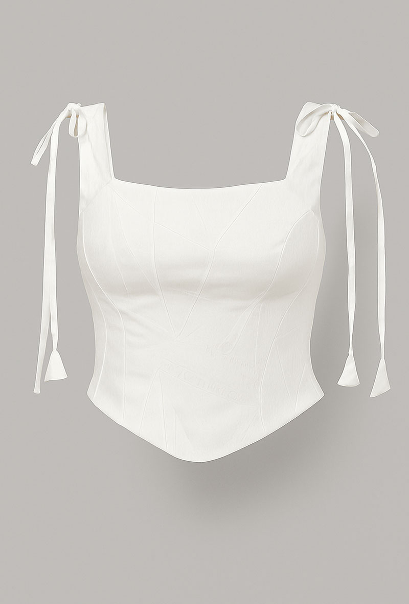 تاپ مجلسی دخترانه یقه خشتی ژاکارد سفید با کاپ و فنر دوزی حرفهای